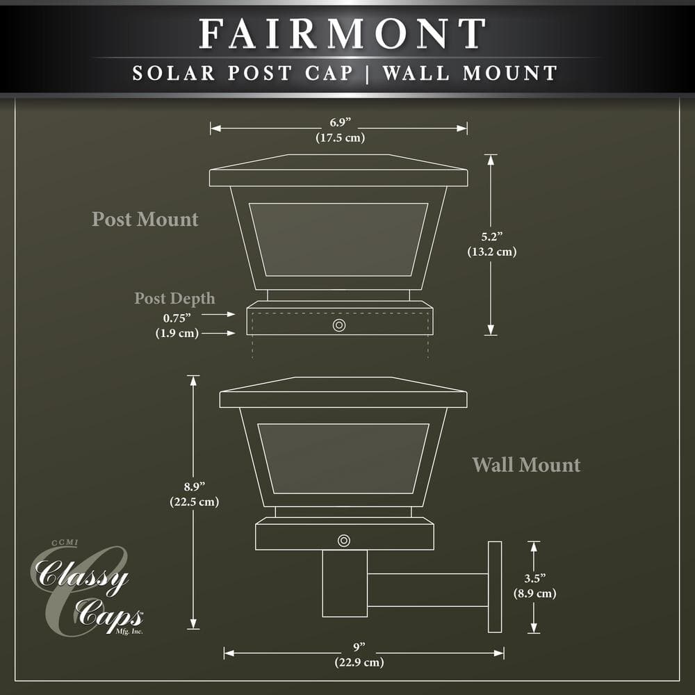 CLASSY CAPS 5 in. x 5 in./ 4 in. x 4 in. White ABS Outdoor Fairmont Solar Post Cap (2-Pack)