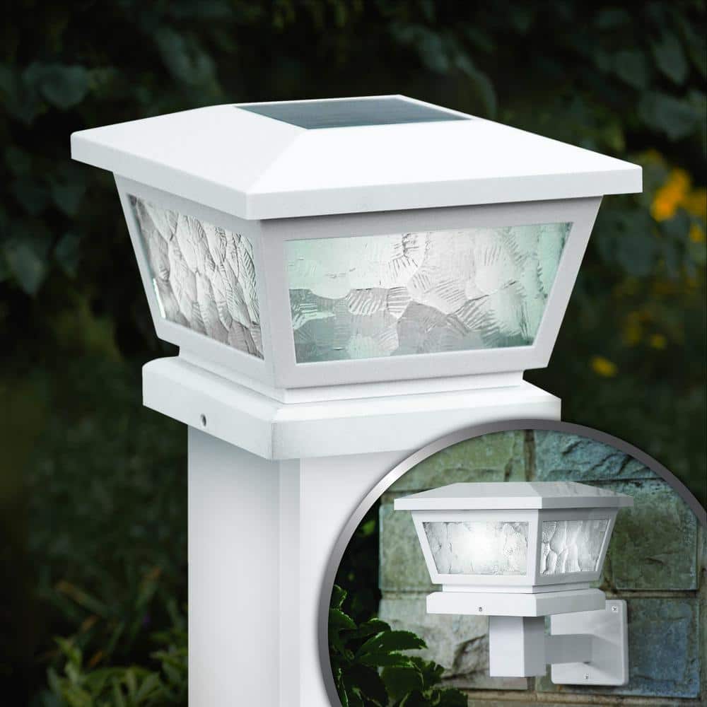 CLASSY CAPS 5 in. x 5 in./ 4 in. x 4 in. White ABS Outdoor Fairmont Solar Post Cap (2-Pack)