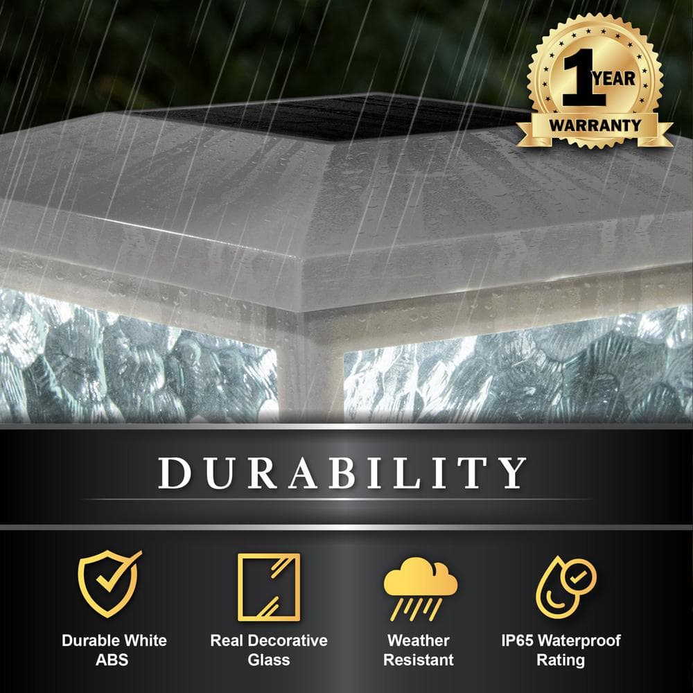CLASSY CAPS 5 in. x 5 in./ 4 in. x 4 in. White ABS Outdoor Fairmont Solar Post Cap (2-Pack)