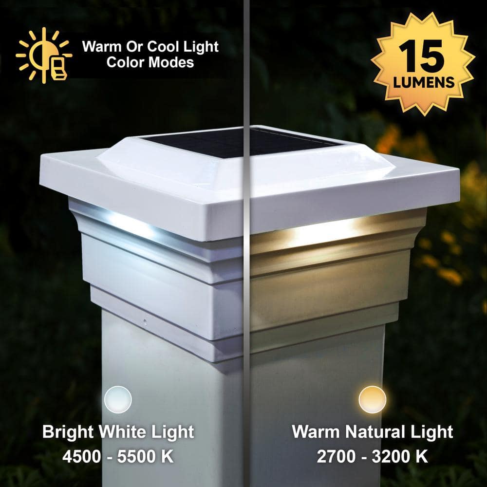 CLASSY CAPS Majestic 5 in. x 5 in. Outdoor White Vinyl LED Solar Post Cap (2-Pack)