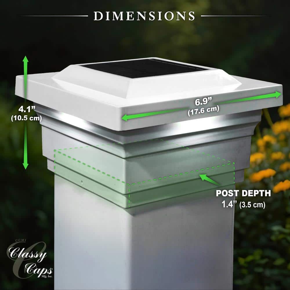 CLASSY CAPS Majestic 5 in. x 5 in. Outdoor White Vinyl LED Solar Post Cap (2-Pack)