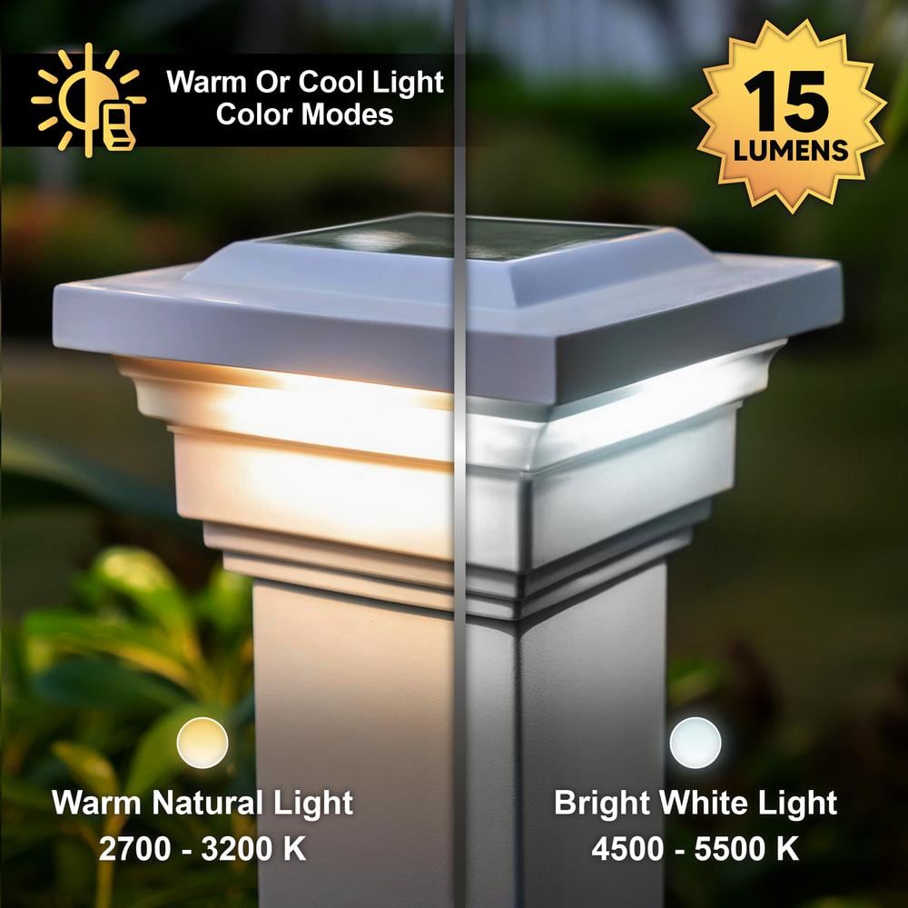 CLASSY CAPS Regal 4 in. x 4 in. Outdoor White Vinyl LED Solar Post Cap (2-Pack)