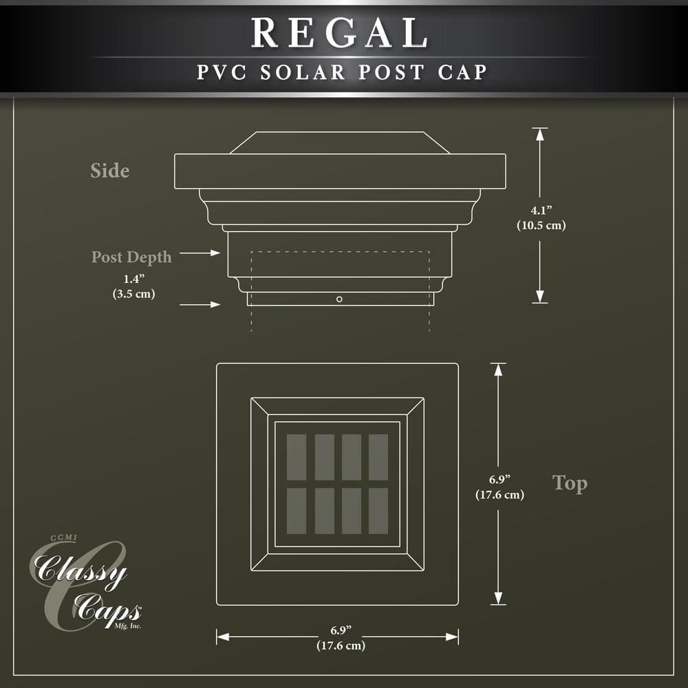 CLASSY CAPS Regal 4 in. x 4 in. Outdoor White Vinyl LED Solar Post Cap (2-Pack)