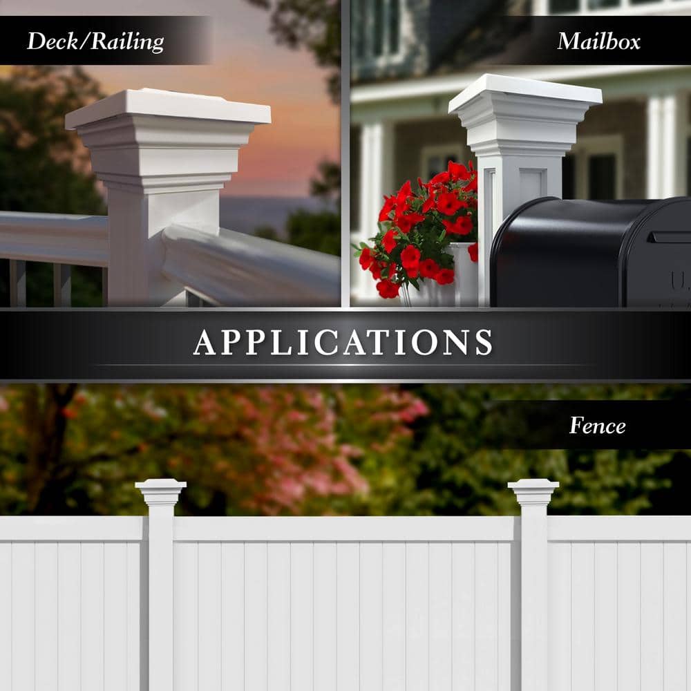 CLASSY CAPS Regal 4 in. x 4 in. Outdoor White Vinyl LED Solar Post Cap (2-Pack)