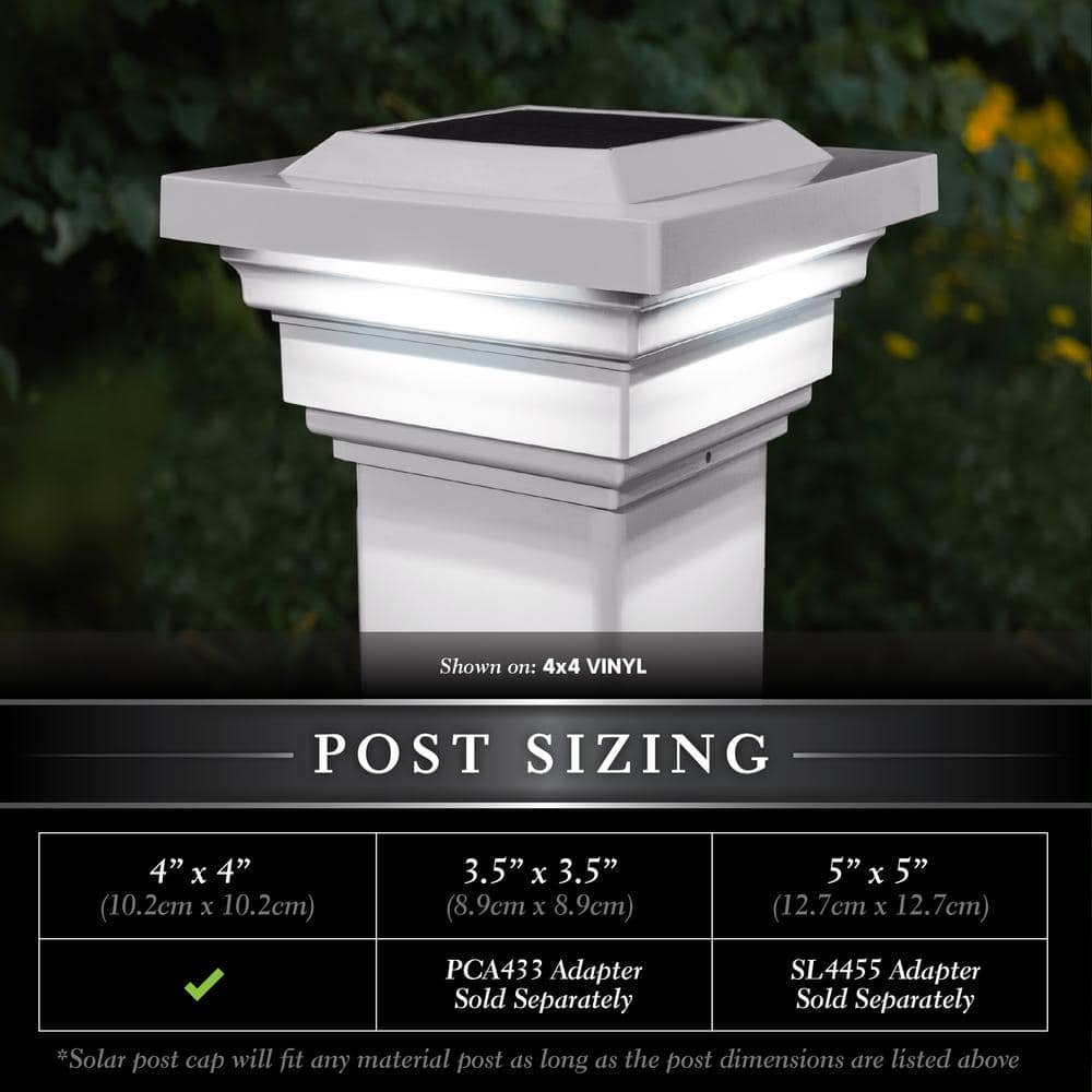 CLASSY CAPS Regal 4 in. x 4 in. Outdoor White Vinyl LED Solar Post Cap (2-Pack)