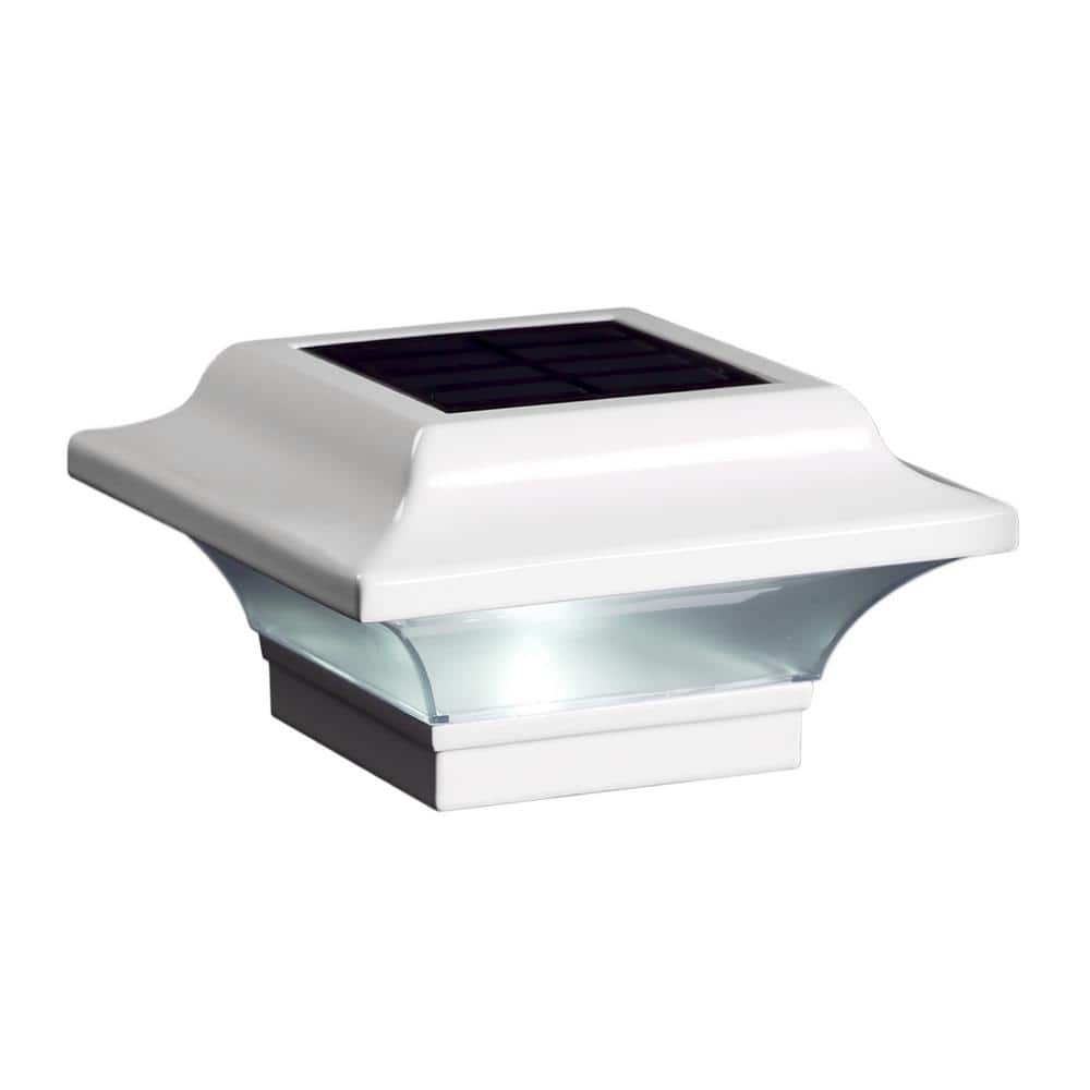 CLASSY CAPS Imperial 2.5 in. x 2.5 in. Outdoor White Cast Aluminum LED Solar Post Cap (2-Pack)