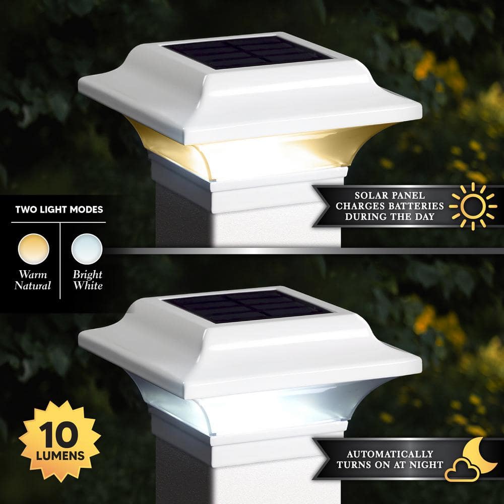 CLASSY CAPS Imperial 2.5 in. x 2.5 in. Outdoor White Cast Aluminum LED Solar Post Cap (2-Pack)