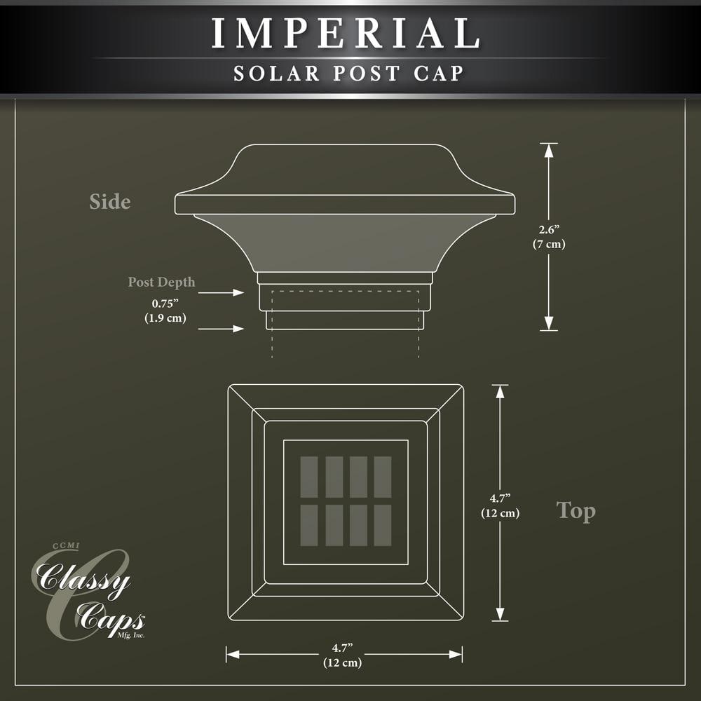 CLASSY CAPS Imperial 2.5 in. x 2.5 in. Outdoor White Cast Aluminum LED Solar Post Cap (2-Pack)
