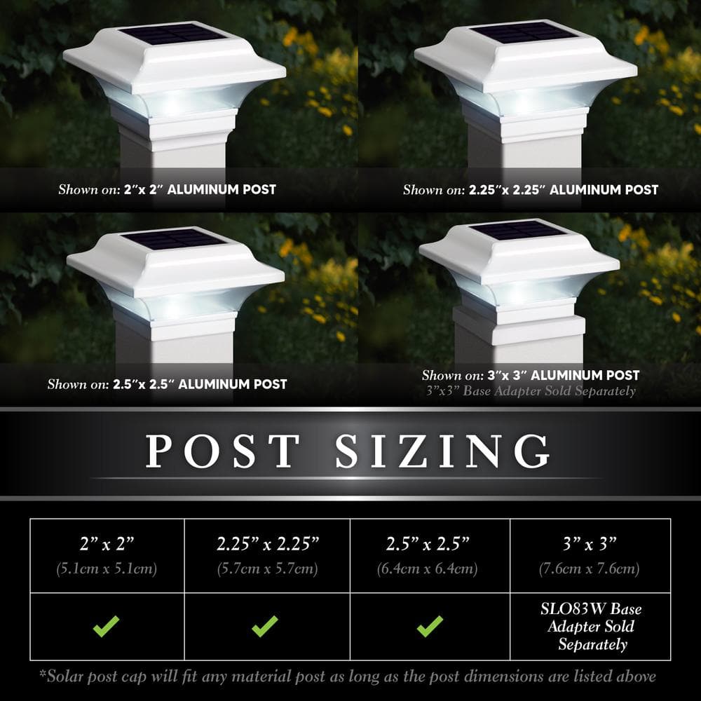 CLASSY CAPS Imperial 2.5 in. x 2.5 in. Outdoor White Cast Aluminum LED Solar Post Cap (2-Pack)