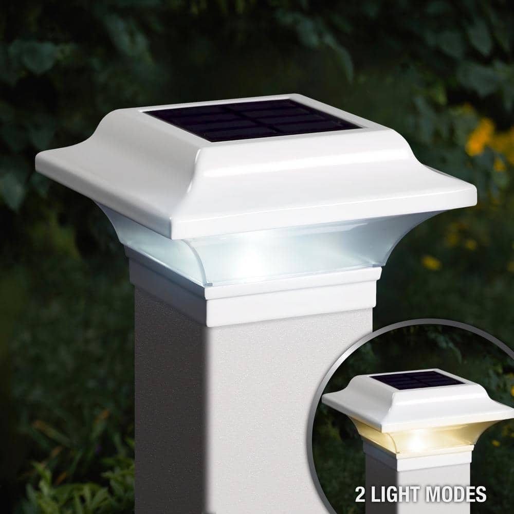 CLASSY CAPS Imperial 2.5 in. x 2.5 in. Outdoor White Cast Aluminum LED Solar Post Cap (2-Pack)
