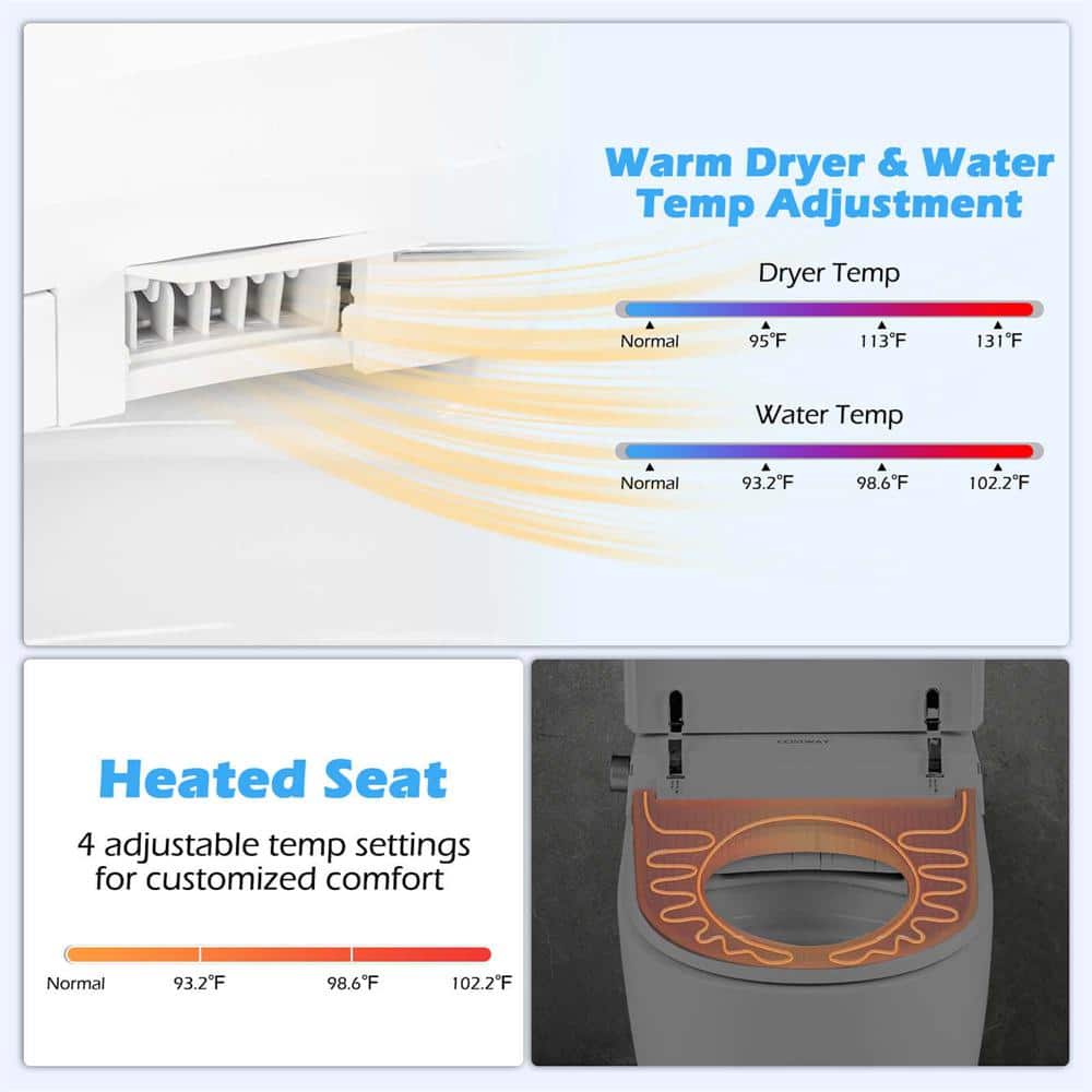 Costway Smart Elongated Bidet Toilet with 4-Level Heating & Auto Functions