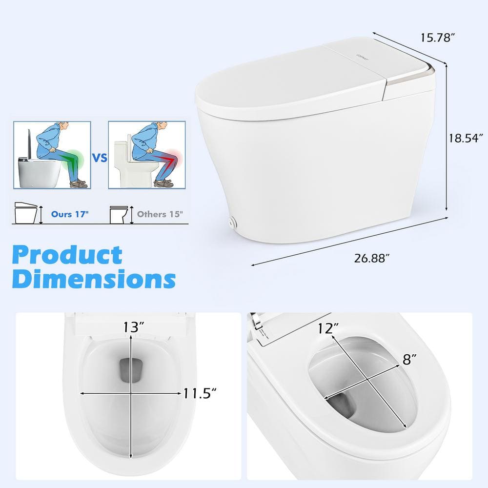Costway Smart Elongated Bidet Toilet with 4-Level Heating & Auto Functions