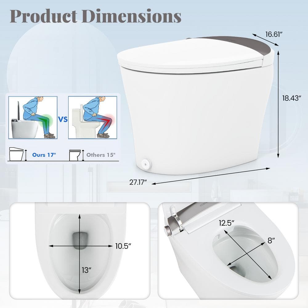 Costway Smart Toilet Round Bidet with 1000 Gram MaP Flushing Score