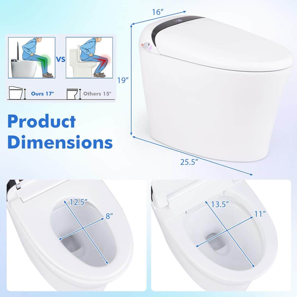 Costway 12 in. Wall Hung Smart Toilet with Heated Seat and Display in White