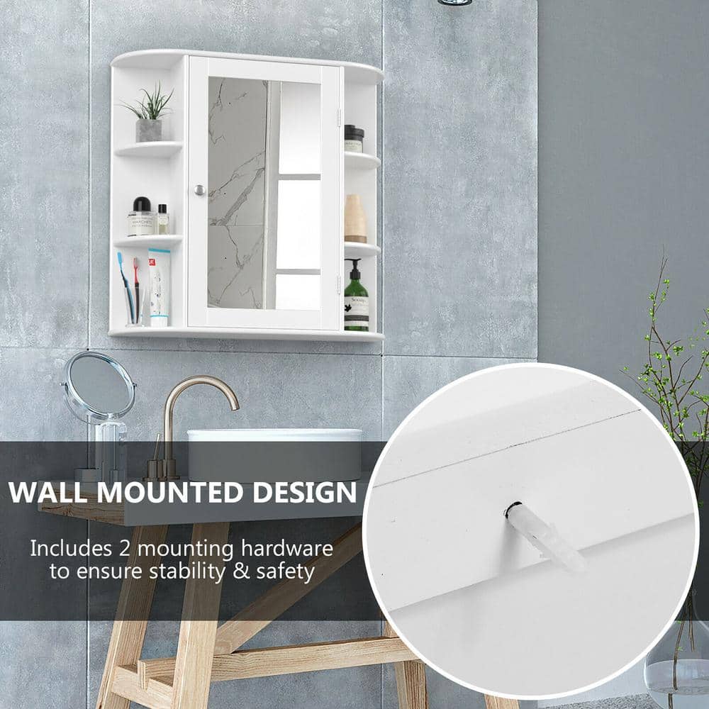 Costway 6.5 in. x 25 in. x 26 in. White Multipurpose Wall Surface Mount Bathroom Storage Medicine Cabinet with Mirror