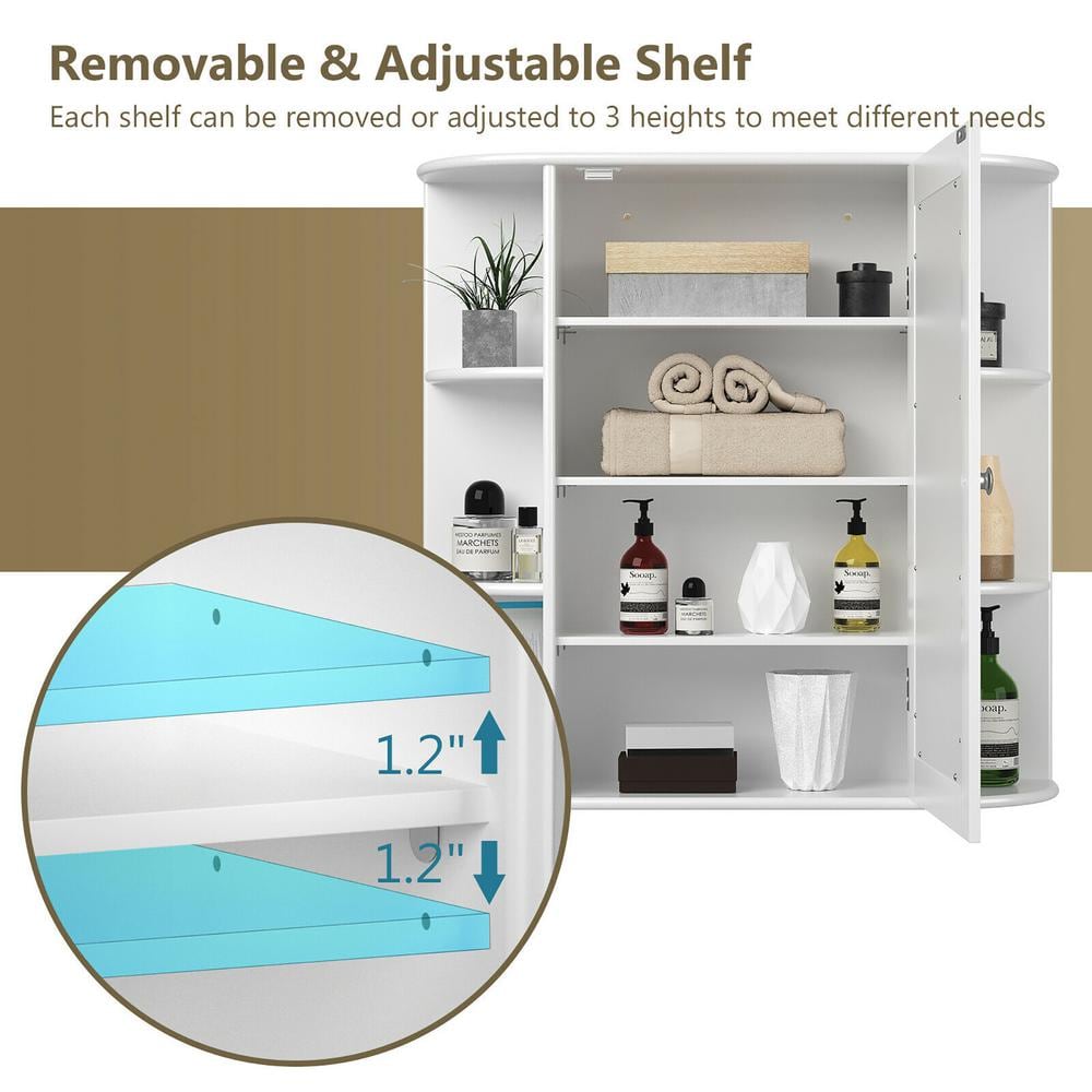 Costway 6.5 in. x 25 in. x 26 in. White Multipurpose Wall Surface Mount Bathroom Storage Medicine Cabinet with Mirror
