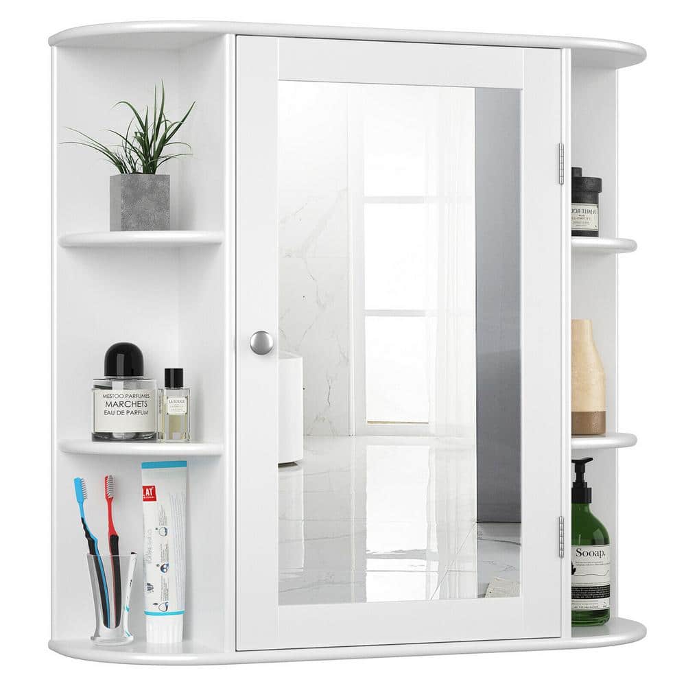 Costway 6.5 in. x 25 in. x 26 in. White Multipurpose Wall Surface Mount Bathroom Storage Medicine Cabinet with Mirror