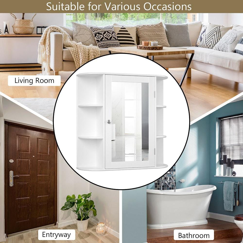 Costway 6.5 in. x 25 in. x 26 in. White Multipurpose Wall Surface Mount Bathroom Storage Medicine Cabinet with Mirror