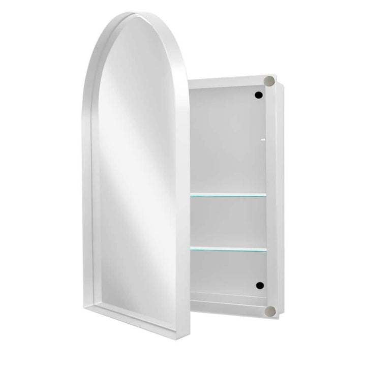 COWLOWN 24 in. W x 36 in. H White Arched Metal Framed Recessed Bathroom Medicine Cabinet with Mirror and Adjustable Shelves