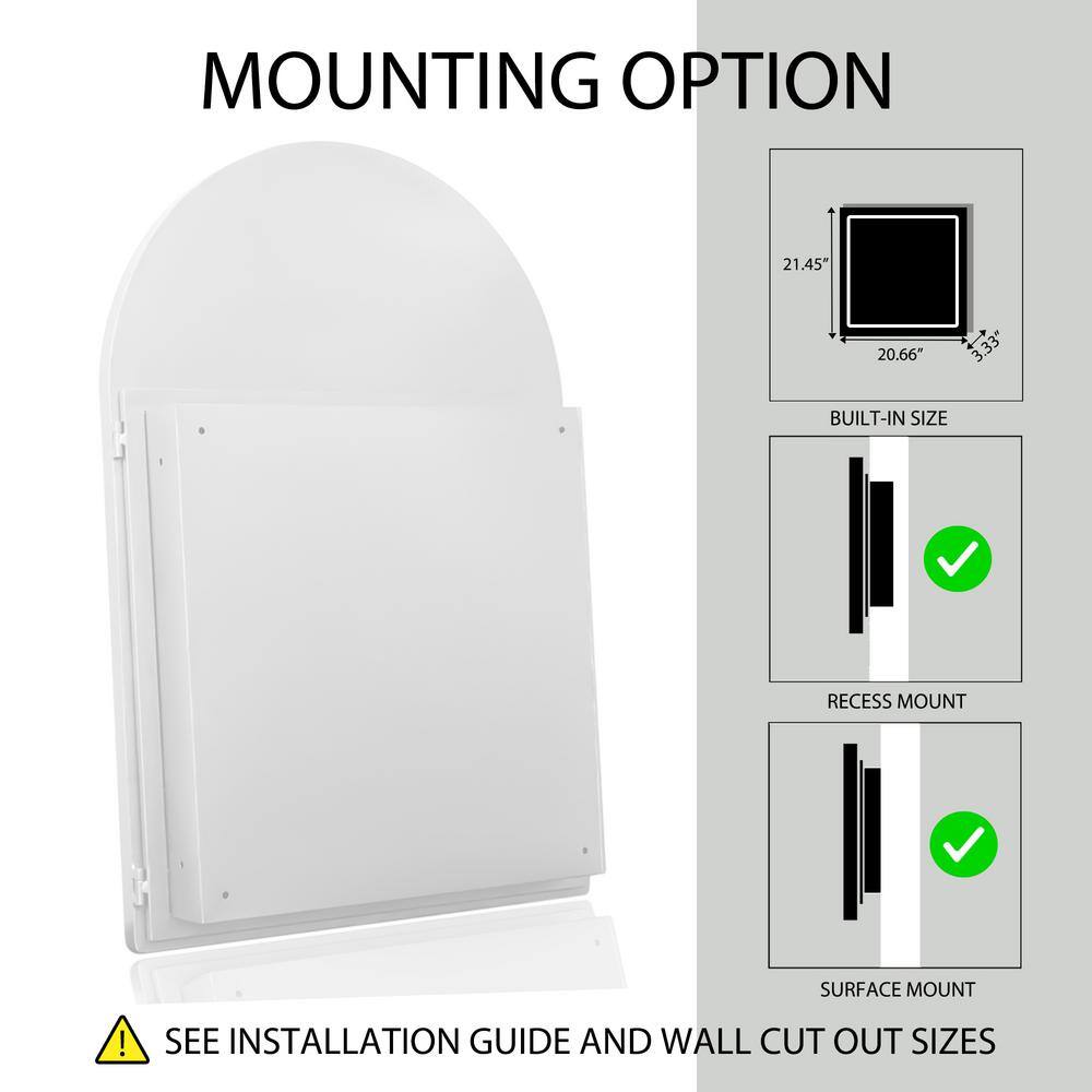 COWLOWN 24 in. W x 36 in. H White Arched Metal Framed Recessed Bathroom Medicine Cabinet with Mirror and Adjustable Shelves