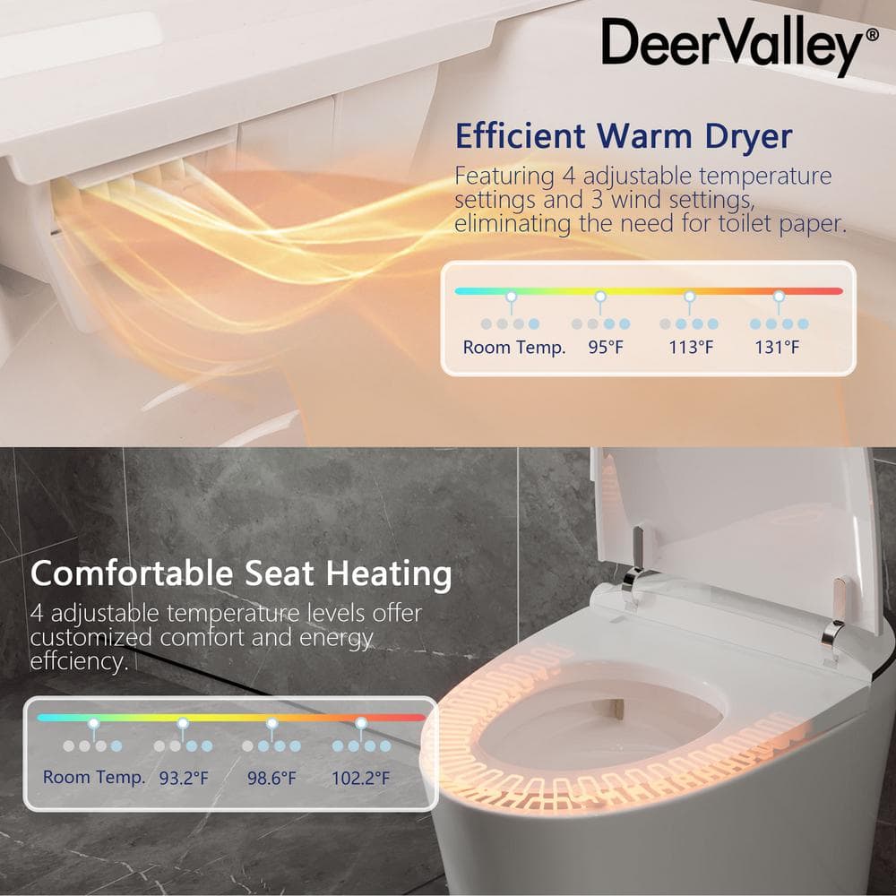 DEERVALLEY 1.28 GPF Smart Toilet Bidet with Heated Seat & UV Sterilization