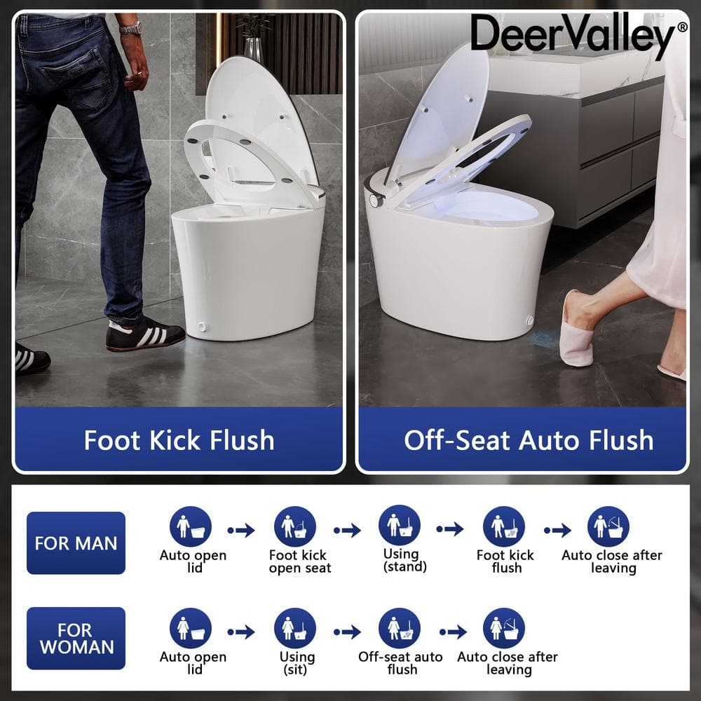 DEERVALLEY 1.28 GPF Smart Toilet Bidet with Heated Seat & UV Sterilization