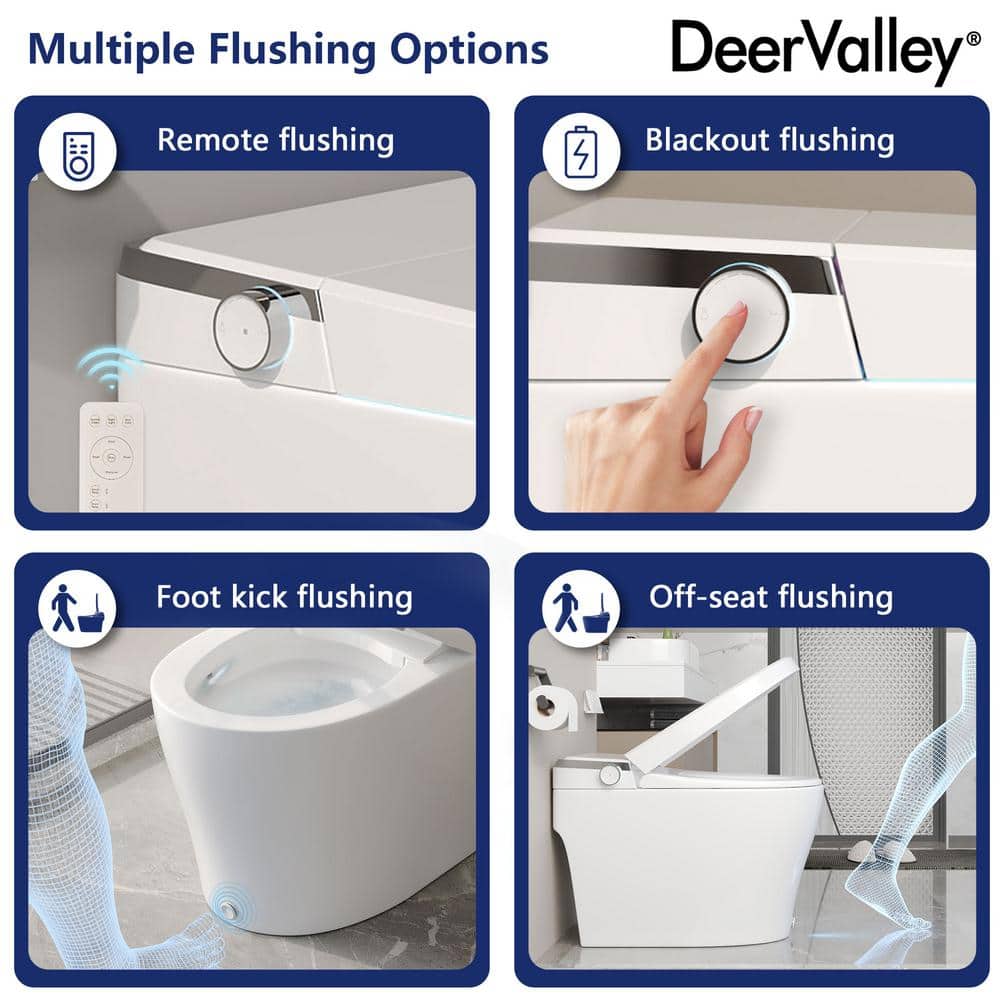 DEERVALLEY Elongated Smart Toilet Bidet with Remote and Heated Seat - White