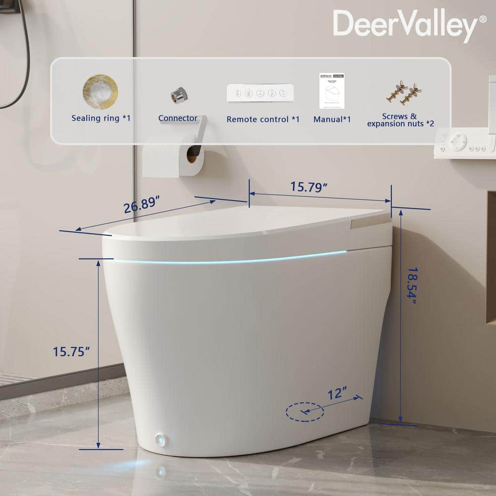 DEERVALLEY Elongated Smart Toilet Bidet with Remote and Heated Seat - White