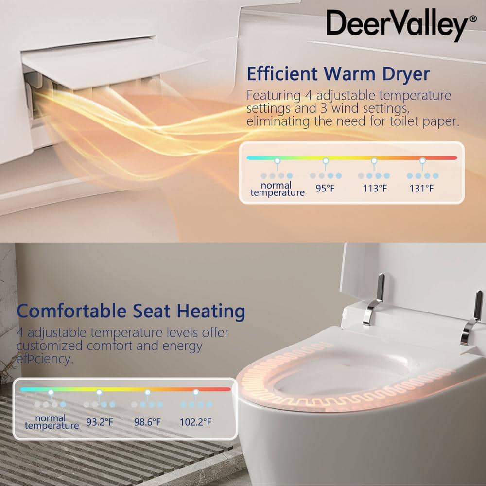 DEERVALLEY Elongated Smart Toilet Bidet with Auto Flush, Warm Water & Air Dryer