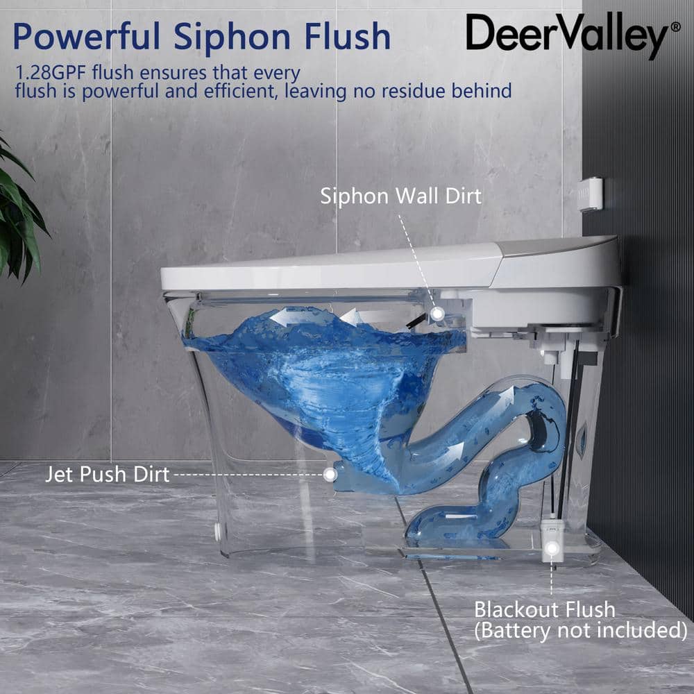 DEERVALLEY 1.28 GPF Elongated Smart Toilet Bidet with Auto Features and UV Sterilization