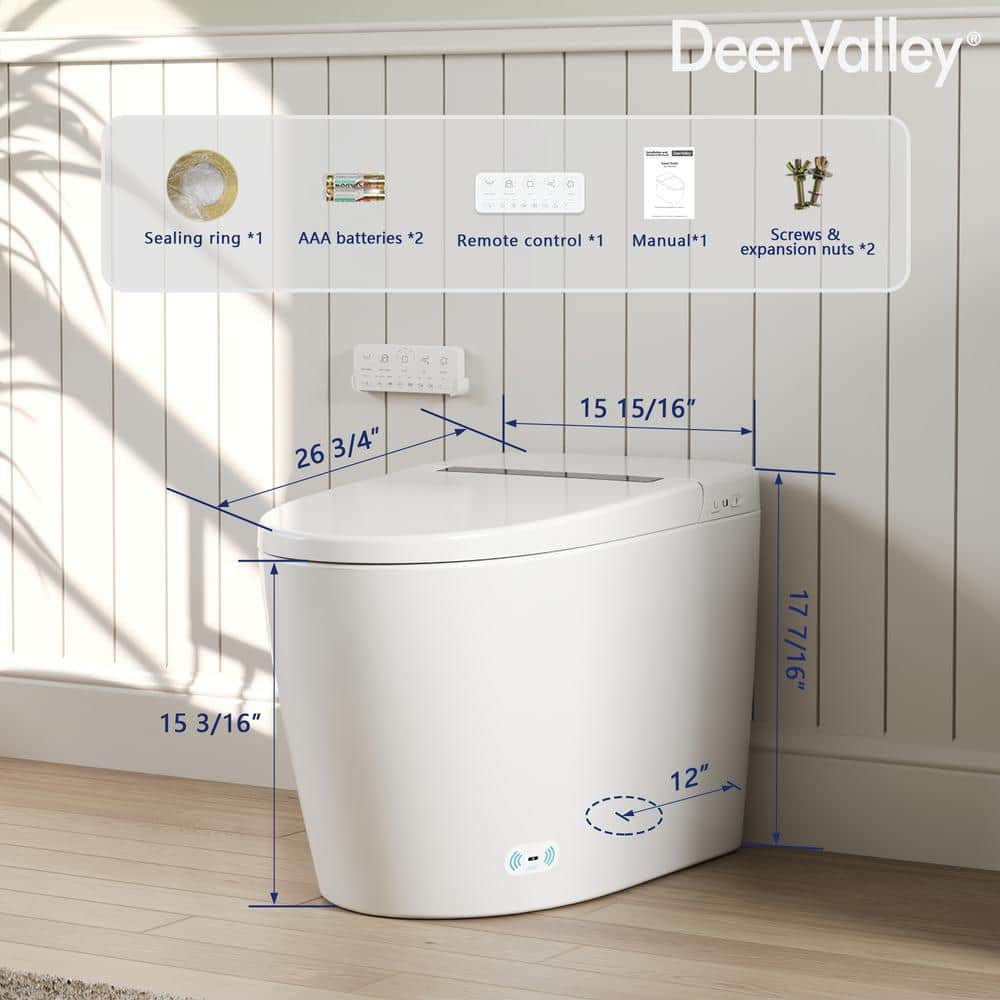 DEERVALLEY Tankless Elongated Smart Toilet Bidet with Auto Flush & Heated Seat