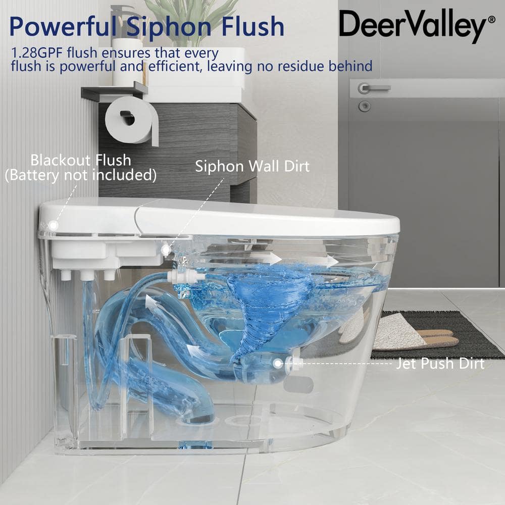 DEERVALLEY 1-Piece 1.28 GPF Toilet with Heated Seat and Auto Flush