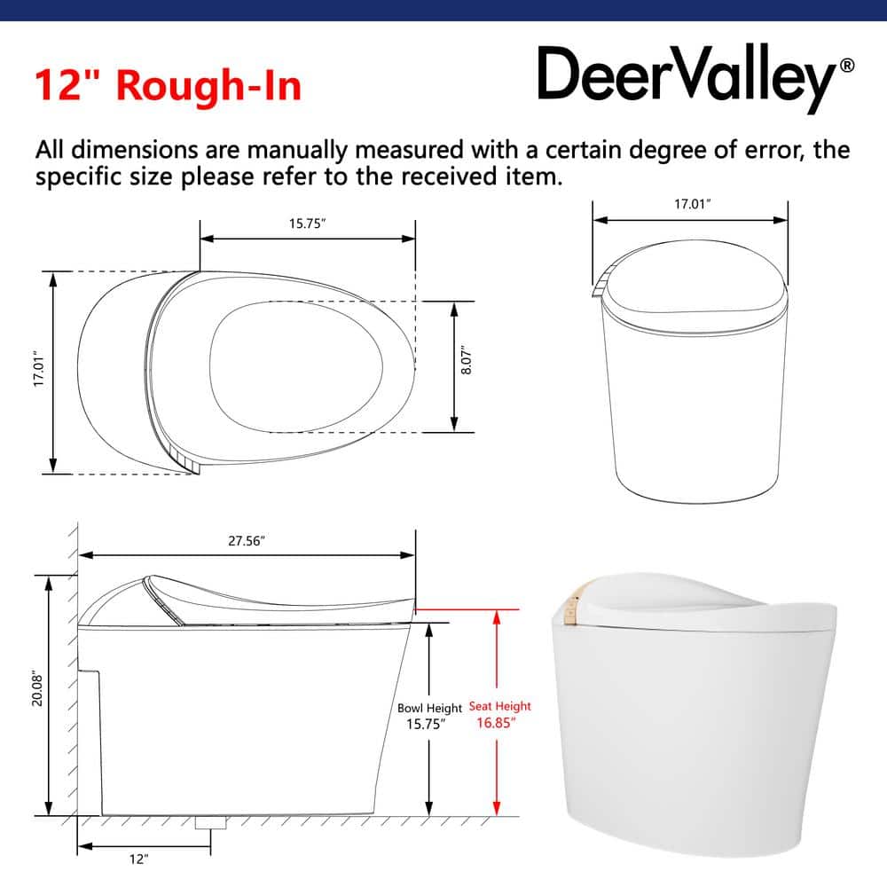 DEERVALLEY Tankless Smart Toilet Bidet with Auto Flush and Warm Water Dryer