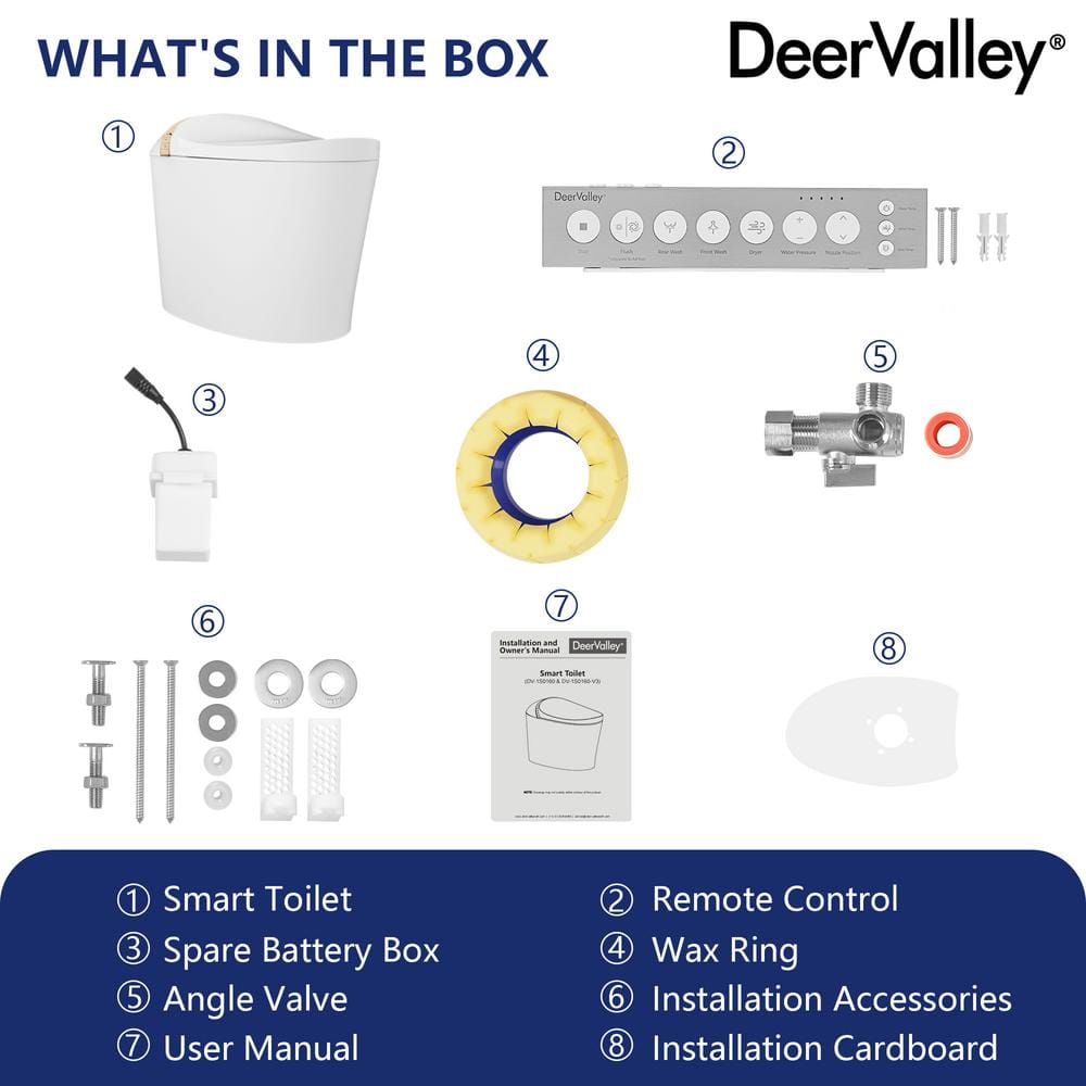 DEERVALLEY Tankless Elongated Smart Toilet Bidet with Auto Close, UV Sterilization & Warm Water Dryer