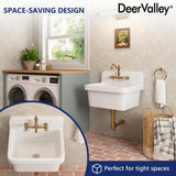 DEERVALLEY 10 Gallon Ceramic Wall Mount Laundry Utility Sink with Basket Strainer