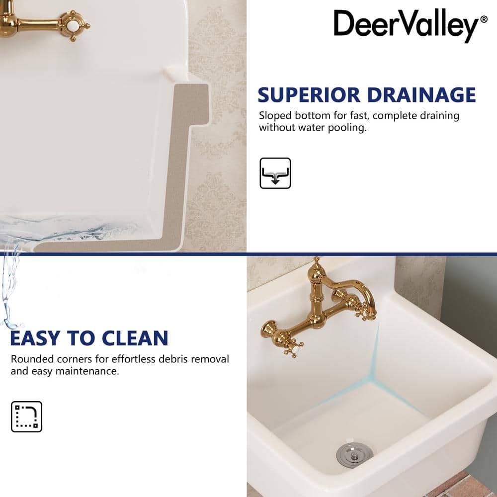DEERVALLEY 10 Gallon Ceramic Wall Mount Laundry Utility Sink with Basket Strainer