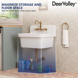DEERVALLEY 10 Gallon Ceramic Wall Mount Laundry Utility Sink with Basket Strainer