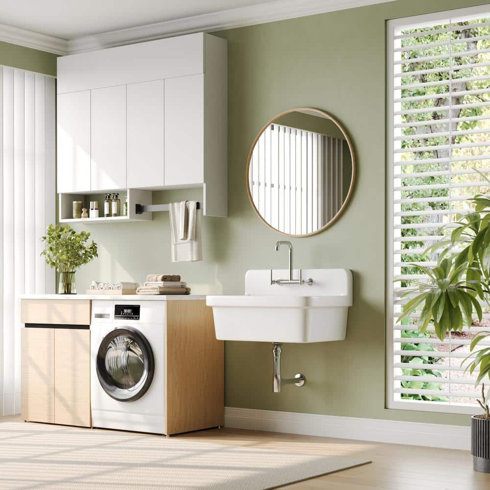 DEERVALLEY 30 in. Wall Mount Laundry/Utility Sink, White Single Bowl