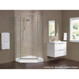 Delta 38 in. x 72 in. Semi-Frameless Pivot Door in Stainless with 38 in. x 38 in. Neo Angle Corner Shower Base in White