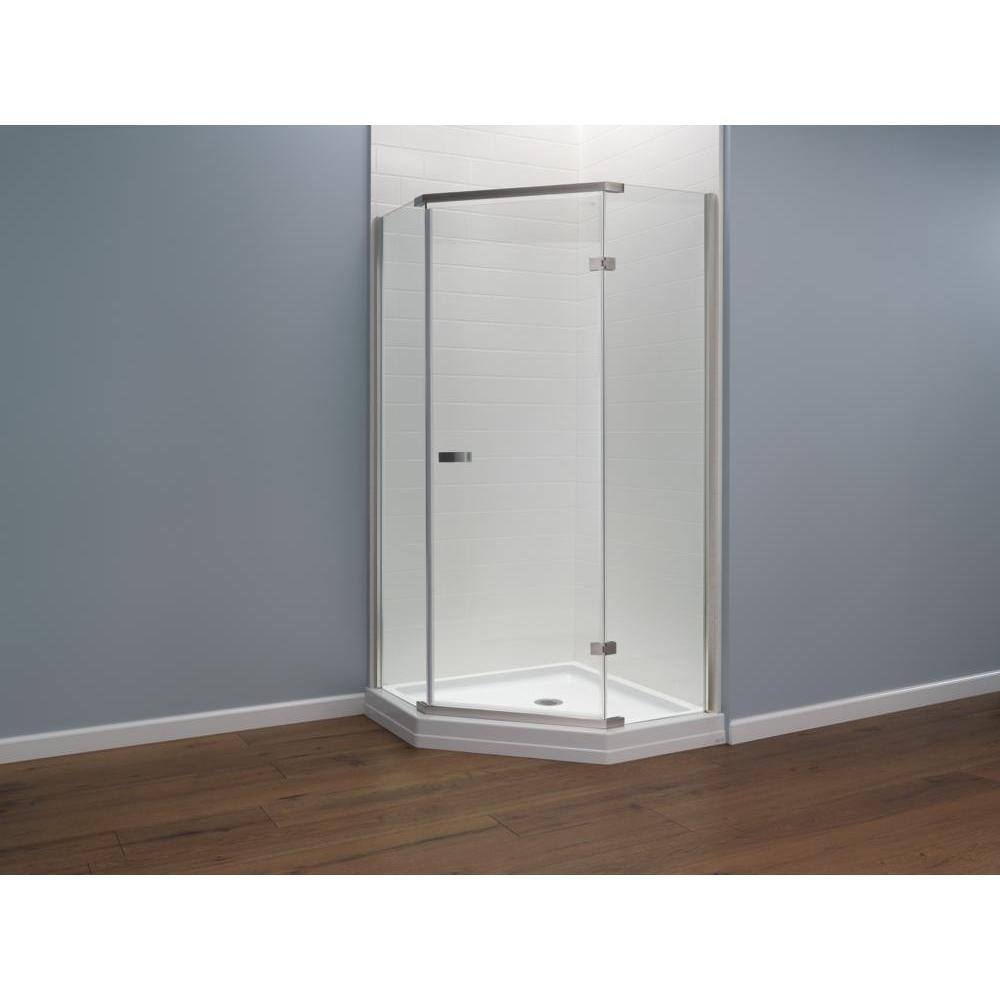 Delta 38 in. x 72 in. Semi-Frameless Pivot Door in Stainless with 38 in. x 38 in. Neo Angle Corner Shower Base in White