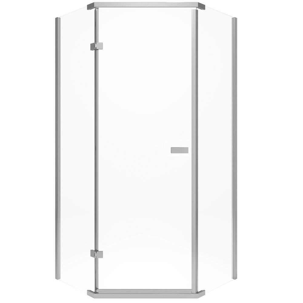 Delta 38 in. x 72 in. Semi-Frameless Pivot Door in Stainless with 38 in. x 38 in. Neo Angle Corner Shower Base in White