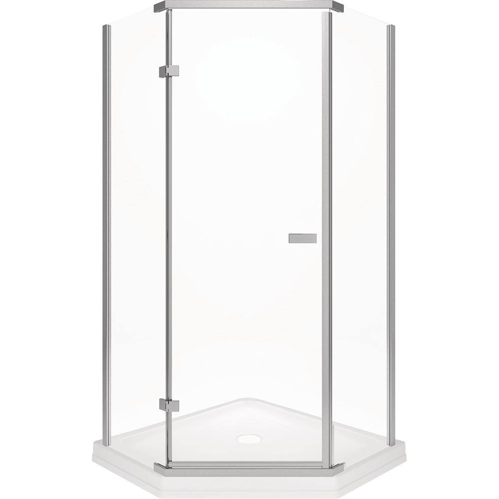 Delta 38 in. x 72 in. Semi-Frameless Pivot Door in Stainless with 38 in. x 38 in. Neo Angle Corner Shower Base in White