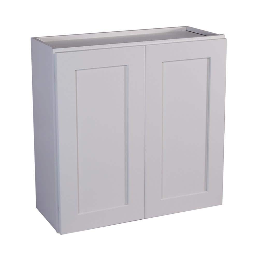Design House Brookings Shaker 30in.W x 12in.D x 36in.H Solid Wood Assembled Wall Kitchen Cabinet in Painted White w\ Soft Close Doors