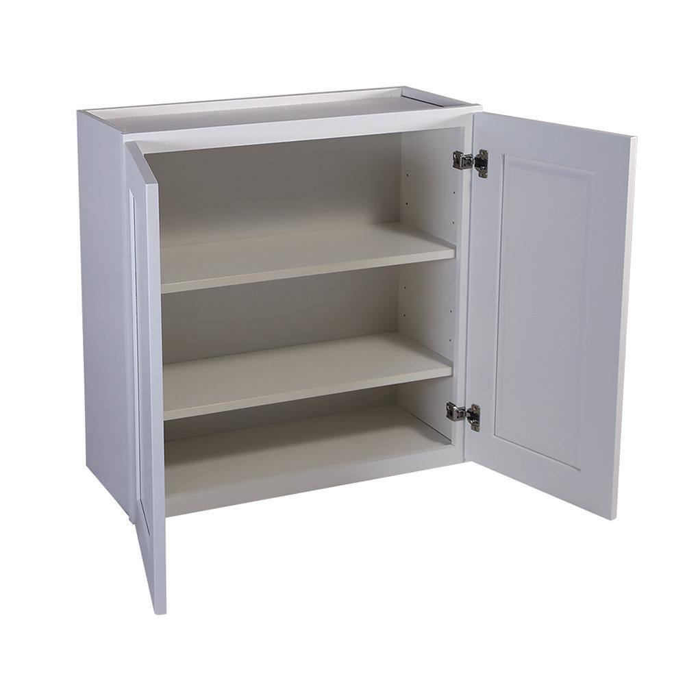 Design House Brookings Shaker 30in.W x 12in.D x 36in.H Solid Wood Assembled Wall Kitchen Cabinet in Painted White w\ Soft Close Doors
