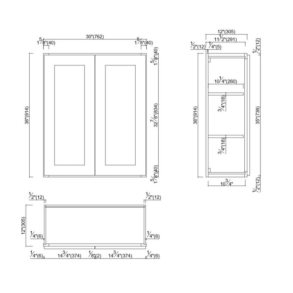 Design House Brookings Shaker 30in.W x 12in.D x 36in.H Solid Wood Assembled Wall Kitchen Cabinet in Painted White w\ Soft Close Doors
