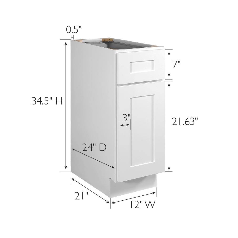 Design House Brookings Solid Wood Assembled Shaker 12 in. x 34.5 in. x 24 in. 1 Door 1 Drawer Base Kitchen Cabinet B12 in White