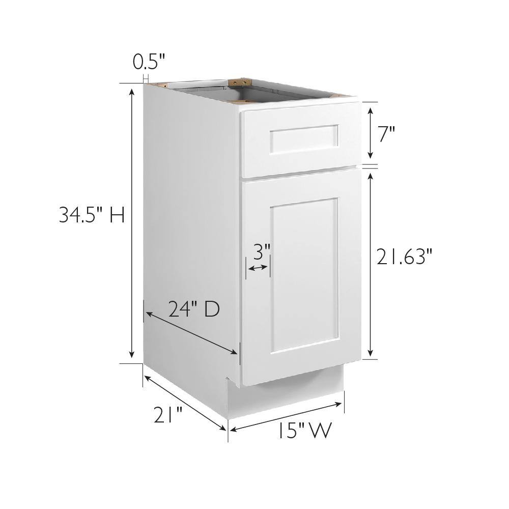 Design House Brookings Solid Wood Assembled Shaker 15 in. x 34.5 in. x 24 in. 1 Door 1 Drawer Base Kitchen Cabinet B15 in White