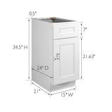 Design House Brookings Solid Wood Assembled Shaker 15 in. x 34.5 in. x 24 in. 1 Door 1 Drawer Base Kitchen Cabinet B15 in White