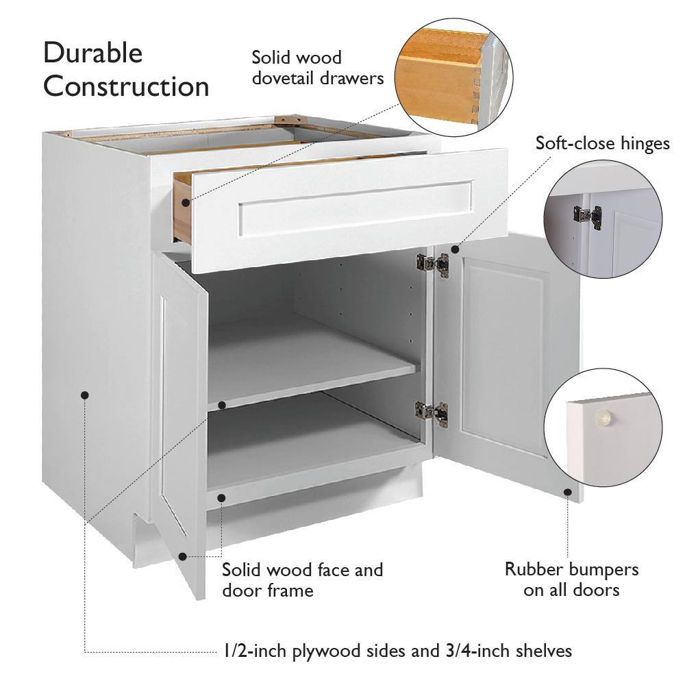 Design House Brookings Solid Wood Assembled Shaker 15 in. x 34.5 in. x 24 in. 1 Door 1 Drawer Base Kitchen Cabinet B15 in White