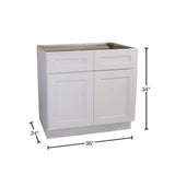 Design House Brookings Solid Wood Assembled Shaker 36 in. x 34.5 in. x 24 in. 2 Door 2 Drawer Base Kitchen Cabinet B36 in White